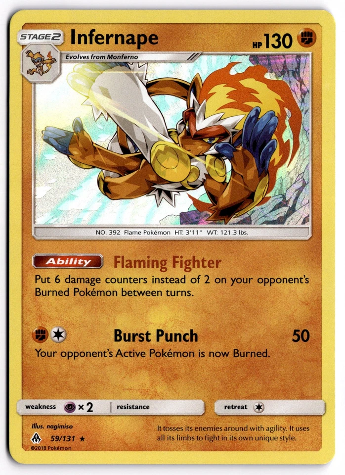 Pokemon TCG Infernape 59/131 SM - Forbidden Light Holo Rare NM - Image 1 of 1