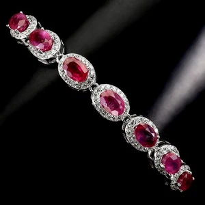 925 Sterling Silver Bracelet Oval Ruby 6x4mm Natural Gemstone Jewelry 7inches - Picture 1 of 13