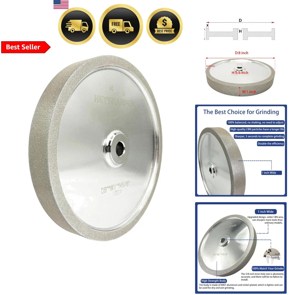 CBN Grinding Wheel 8 inch 180 Grit for Sharpening Woodturning Tools - Image 1 of 4