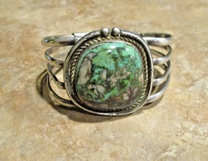 UNIKAT!!! GROSSES Vintage Navajo Sterlingsilber ERDFARBEN Türkis Armband - Bild 1 von 14