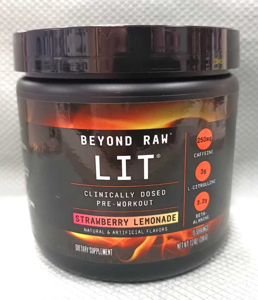 Limonada de fresa Beyond Raw LIT clínicamente dosificada preentrenamiento 7,20 oz sellada Foto 1 de 1