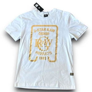 G-Star Raw Denim - Metallic Gold Tee - Men’s Size Small - White - Picture 1 of 13