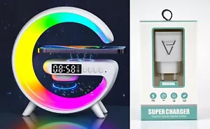 Lámpara de Mesa LED RGB Forma de G , Carga QI 10W, Altavoz Bluetooth , Reloj - Imagen 1 de 9