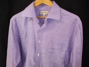 TOMMY BAHAMA Long Sleeve Button Down Shirt Purple White Micro Check 16 34-35 - Picture 1 of 7