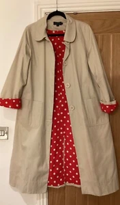 Boden trench coat Mac light beige red lining polka dot size 14 100% cotton vgc - Picture 1 of 16