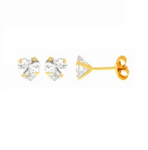 Bijoux Boucles oreilles Coeur Diamant Cz 5 mm Or 18K - Picture 1 of 1