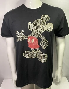 DISNEY PARKS Mickey Calligraphy Silhouette Graphic Black T-shirt Men's Size Med - Picture 1 of 12