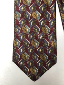 Barbara Blank Mens Necktie Tie Maroon Gold Geometric All Silk Handmade - Picture 1 of 3