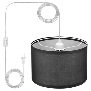 Plug in Pendant Light 15Ft Rope Cord Hanging Lamp with ON/OFF Switch Black - Picture 1 of 7