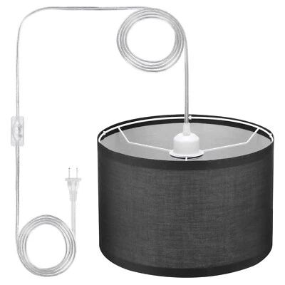 Plug in Pendant Light 15Ft Rope Cord Hanging Lamp with ON/OFF Switch Black - Image 1 of 4