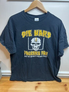 Vintage Rare Greenbay Packers Black Skull Logo Shirt XL “Die Hard Packers Fan” - Picture 1 of 7