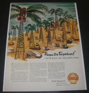 Vintage Print Ad 1943 SHELL WWll ART Damn the Torpedoes We'll grow our palm tree - Bild 1 von 3