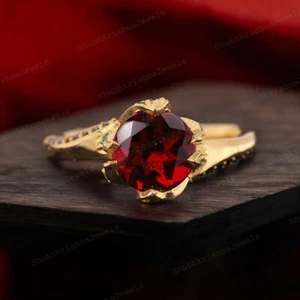 925 Sterling Silver 6 mm Round Shape Natural garnet Ring Onyx Emerald Eternity - Picture 1 of 6