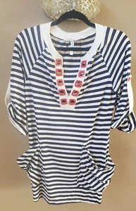 Nanette Lepore Women's Navy White Stripe Coverup, Mini Dress Roomy Size XS Swim - Picture 1 of 11