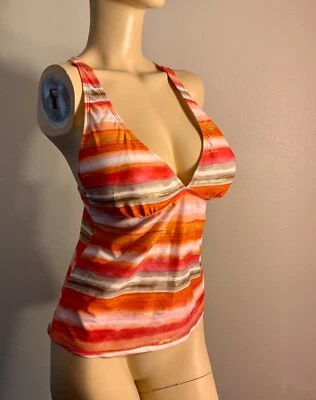 Traje de baño Tankini Tropical Honey para mujer rosa naranja dorado a rayas talla 14 nuevo con etiquetas Foto 1 de 3