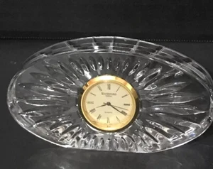 Vintage Waterford Oval Crystal Desk Clock Quartz Gold Tone Round Face - No box - Picture 1 of 9