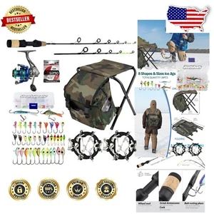 Ultimate Ice Fishing Rod & Reel Combo Set with Backpack Seat & Jigs (24"/26") - Picture 1 of 10