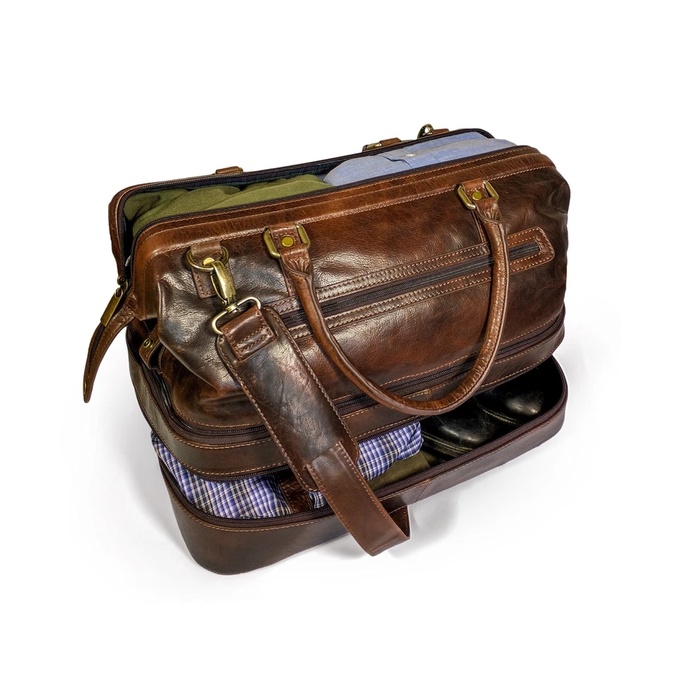 Leather Duffle Adventure Bag Weekender Travel Luggage With Shoe Compartment