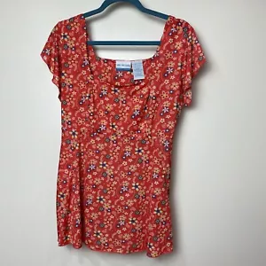 Women’s Maternity Announcements Sz XL 16/18 Orange Top Shirt Blouse Floral Boho - Picture 1 of 9