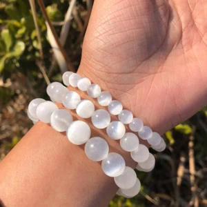 1/2/5Pcs Round Beads Balance Jewelry Fengbaowu Selenite Bracelet Crystal Quartz - Picture 1 of 6