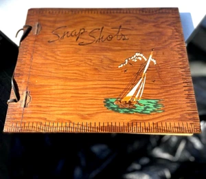 VINTAGE Wood PHOTOGRAPH SCRAP Guest Book ALBUM Camp Cottage Core Style *unused - Picture 1 of 14