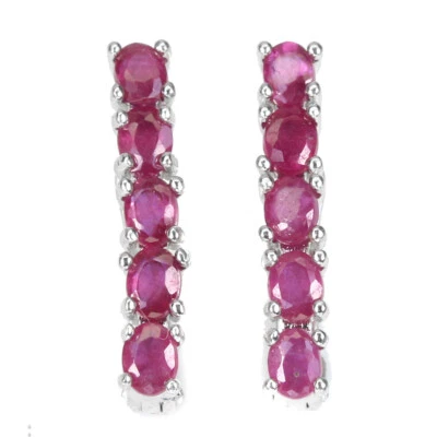 925 Sterling Silver Earrings Oval Ruby Natural Gemstone Jewelry - Image 1 of 4