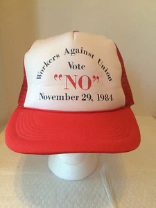 Gorra de béisbol de camionero vintage Workers Against Union Vote NO 1984 Snapback - Imagen 1 de 3