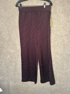 Michael Kors Wide Leg Satin Pull On Pants Cordovan Chain Embossed Wine Med - Bild 1 von 6