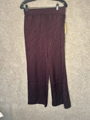 Michael Kors Wide Leg Satin Pull On Pants Cordovan Chain Embossed Wine Med - Image 1 of 4