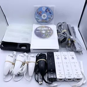 Nintendo Wii Just Dance + Mario Sonic Console 4 Controllers Bundle Tested - Picture 1 of 14