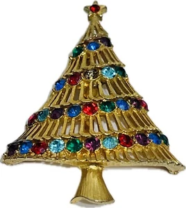 Broche dorado multicolor firmado por árbol de Navidad JJ - Imagen 1 de 7