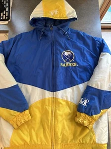 Vintage Logo Athletic Buffalo Sabres NHL Puffer Zip Up Puffy Jacket 90’s Parka L - Picture 1 of 21