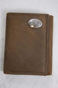 ZEP PRO NCAA Ole Miss Rebels Crazy Horse Leather trifold Wallet Tin Gift Box - Picture 1 of 12