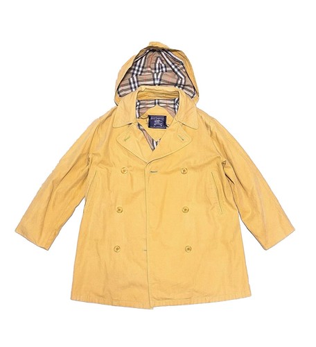 Trench cappotto vintage Burberrys con cappuccio giallo senape fodera a quadri M L
