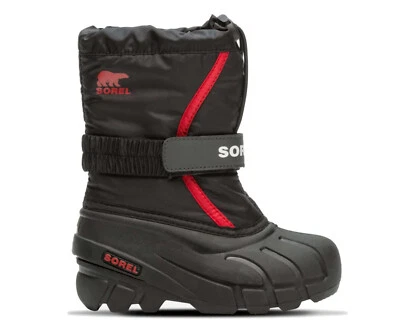 Botas infantis Sorel Flurry preto/vermelho brilhante NC1965-015 EUA tamanho 8 - Imagem 1 de 3