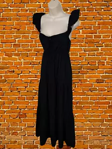 BNWT SELECTED FEMME SIZE UK 8 BLACK BARDOT DRESS SLEEVELESS FRILL LONG MAXI - Picture 1 of 7