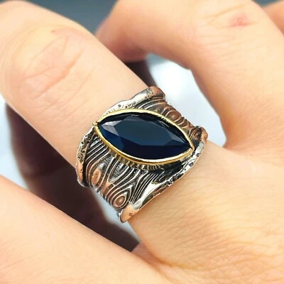 Anillo de plata de ley 925 con zafiro simulado ajustable para mujer regalo para su anillo Foto 1 de 4