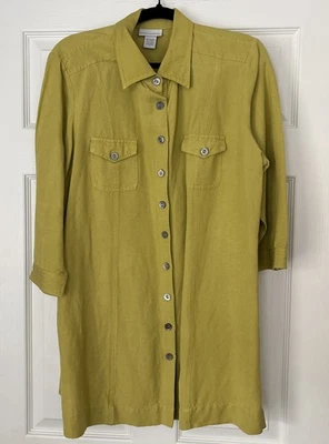 Jaqueta feminina Soft Surroundings tamanho XL Chartreuse manga 3/4 botão - Imagem 1 de 4