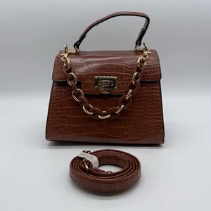 ALDO Brown YBIRAKIN Satchel Adjustable Strap Twist Lock Closure - Picture 1 of 9