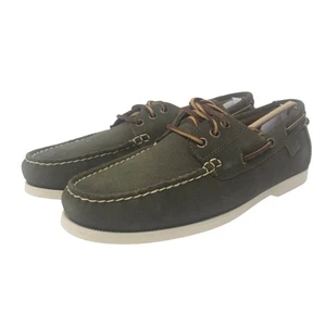 POLO Ralph Lauren Bienne II Leather Boat Shoes Oxford Loafer Olive Green Sz 8 - Picture 1 of 10