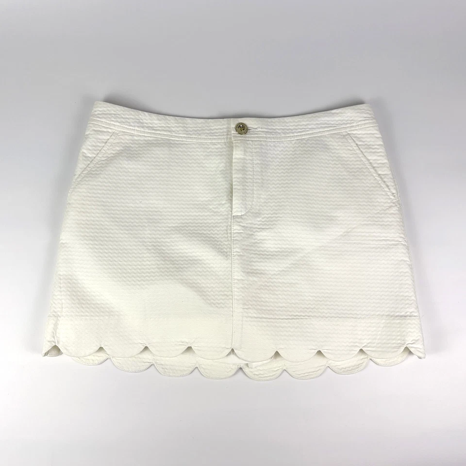 Lily Pulitzer Colette 扇贝下摆短裙女式 12 码度假村白色学院风乡村风 — 第 1/4 张图片