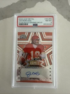 2024 Foglia Metallo Joe Montana Auto 2/3 Armato e Pericoloso Arancione Mojo ADJM3 PSA 8 - Foto 1 di 2