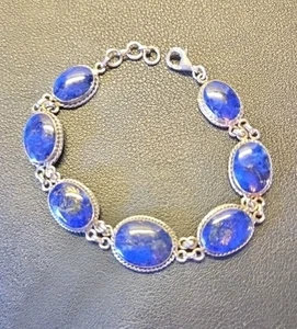 Sterlingsilber natürlicher Lapislazuli Edelstein Armband Armband 7-7,5" - Bild 1 von 7