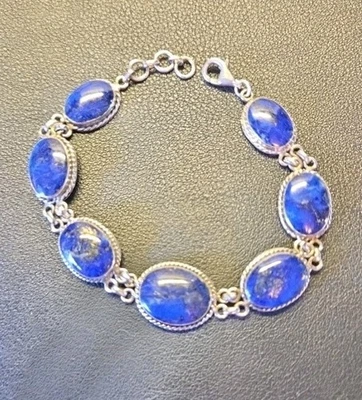 Sterling Silver Natural Lapis Lazuli Gemstone Bracelet Bracelet 7-7.5" - Image 1 of 4