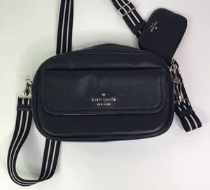 Kate Spade Rosie Flat Bag Black Pebbled Leather Crossbody Strap W/ Coin Purse - Picture 1 of 16