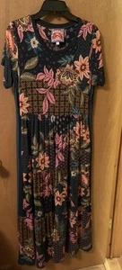 Petite M Johnny Was Delfino Maxikleid Stufen Flügelärmel Stretch 52 Zoll exzellenter Zustand - Bild 1 von 14