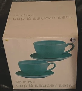 Set of Stoneware Cup and Saucer Certified International Turquoise NEW RARE NIB - Picture 1 of 4