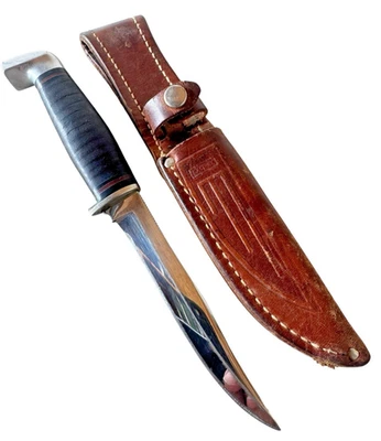 Vintage CASE Fixed Blade Knife Leather Stacked Handle W/ Sheath USA Antique RARE - Image 1 of 4