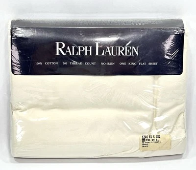 Ralph LAUREN Vintage Avery Cream KING Flat Sheet Cotton Floral Damask NEW - Image 1 of 4