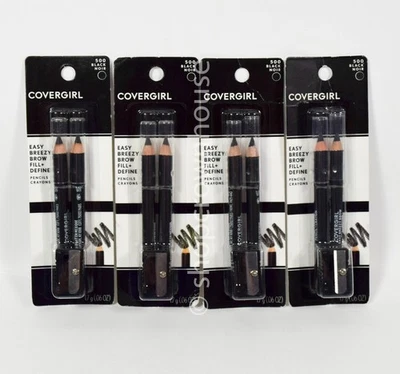4 Pks of 2 Covergirl Brow Pencils Fill & Define with 1 Sharpener #500 Black - Image 1 of 2